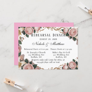 Invitation Dîner de répétition élégant Rococo Peonies