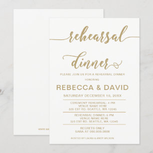 Invitation Dîner de répétition Élégant Script blanc et or