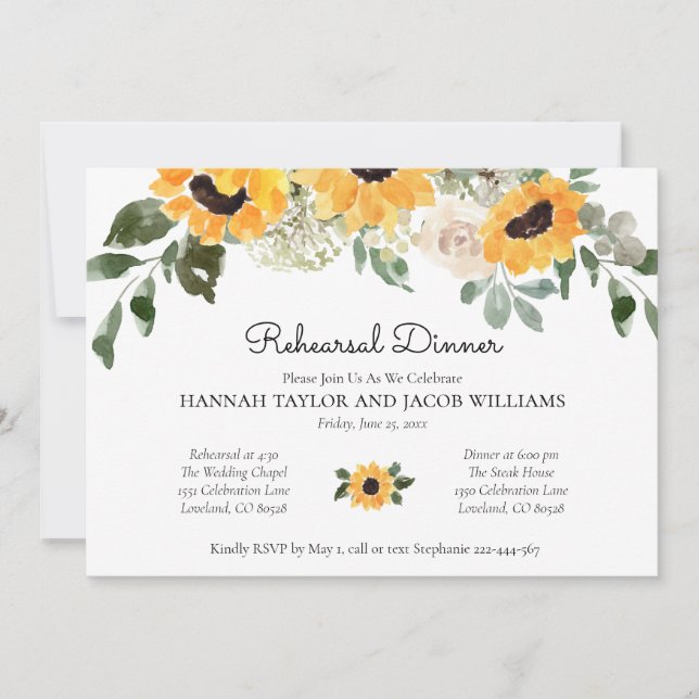 Invitation Dîner de répétition Élégant tournesol Eucalyptus (Devant)