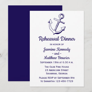 Invitation Dîner de répétition en bleu de la marine nautique