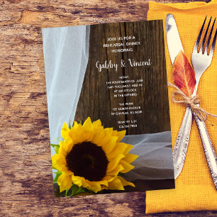 Invitation Dîner de répétition en bois de grange de tournesol