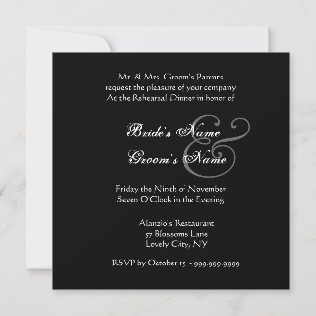Invitation Dîner de répétition en dentelle noir blanc Mariage (Devant)