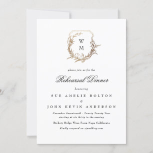 Invitation dîner de répétition en or noir blanc classique
