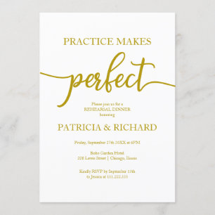 Invitation Dîner de répétition en or Practice Makes Perfect