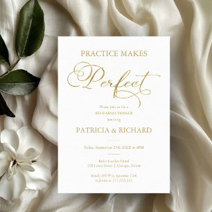 Invitation Dîner de répétition en papier d'or Practice Makes 
