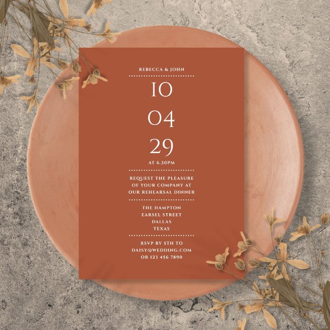 Invitation Dîner de répétition en terre cuite Date (Terracotta Rehearsal Dinner Date Invitation)