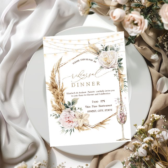 Invitation Dîner de répétition en verre de Champagne de cadre (Créateur téléchargé)