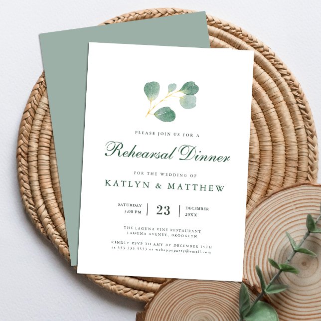 Invitation Dîner de répétition Eucalyptus Élégant (Créateur téléchargé)