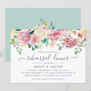 Invitation Dîner de répétition Eucalyptus Floral Blush Green