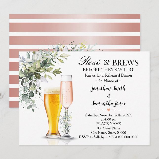 Invitation Dîner de répétition Eucalyptus Greenery Rose & Bre (Devant / Derrière)