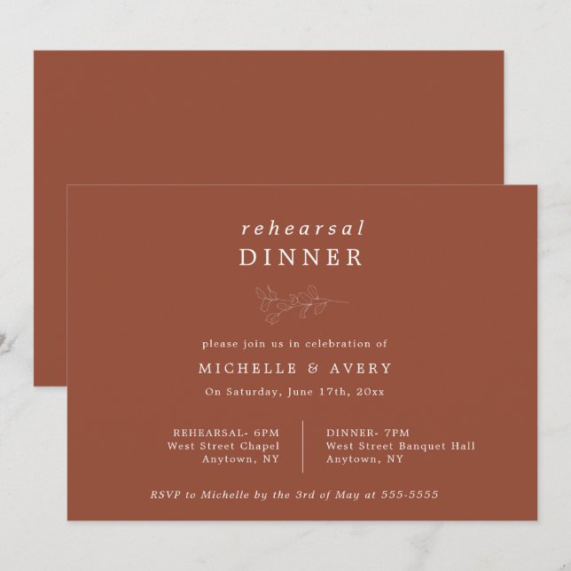 Invitation Dîner de répétition Eucalyptus Terracotta Invitati (Devant / Derrière)