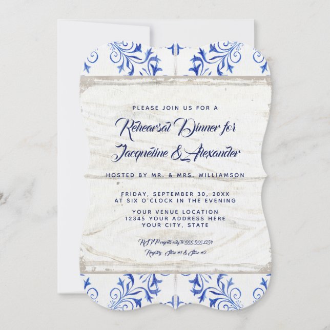 Invitation Dîner de répétition ferme marine Indigo Kraft Rust (Devant)