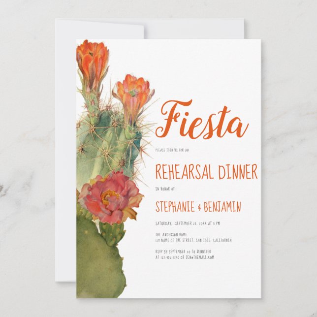 Invitation Dîner de répétition Fiesta Cactus Floral Aquarelle (Devant)