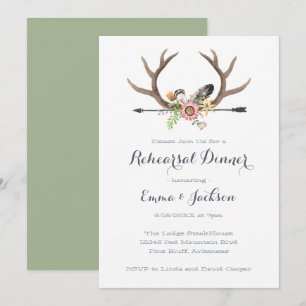 Invitation Dîner de répétition fleur sauvage Arrow et Antlers
