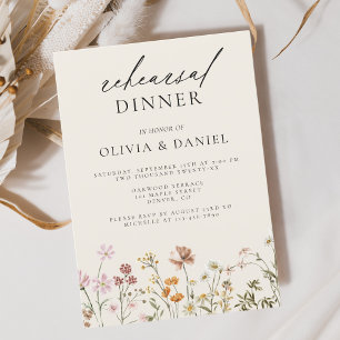 Invitation Dîner de répétition Fleur sauvage Boho Beige