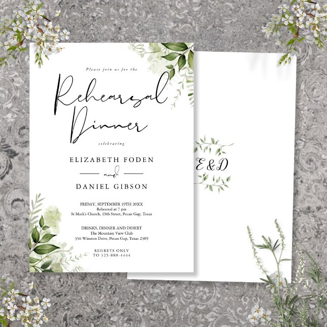 Invitation Dîner de répétition fleuri (Greenery Floral Elegant Rehearsal Dinner Invitation)