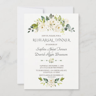 Invitation Dîner de répétition Fleurs blanches à l'aquarelle