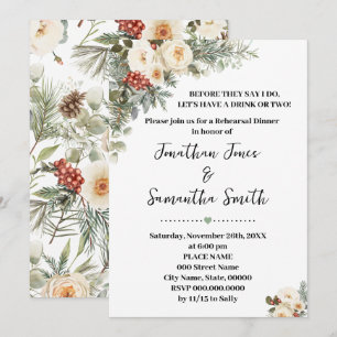 Invitation Dîner de Répétition Fleurs Blanches d'Hiver