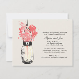 Invitation Dîner de répétition - Fleurs sauvages & Jar Mason