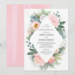 Invitation Dîner de répétition Floral à cadre rose pâle