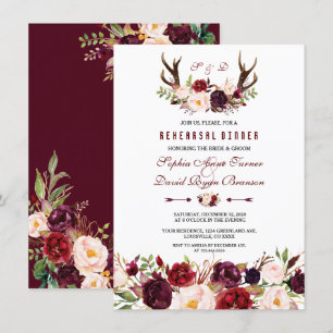 Invitation Dîner de répétition Floral Antlers de Bourgogne