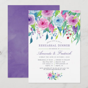 Invitation Dîner de répétition floral aquarelle ultra violet