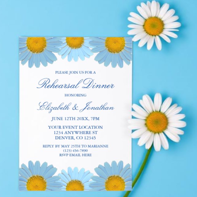 Invitation Dîner de répétition floral aux pâquerettes bleues (Créateur téléchargé)