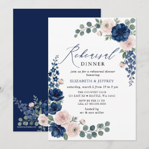 Invitation Dîner de répétition floral avec du vert et du bleu