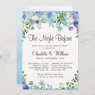 Invitation Dîner de répétition floral chic Blue Light Hydrang