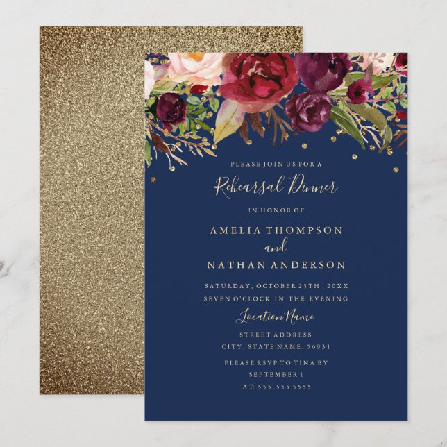 Invitation Dîner de répétition Floral de la Marine de Bourgog (Devant / Derrière)