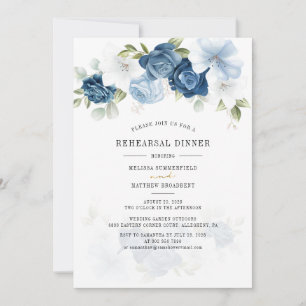Invitation Dîner de répétition Floral Dusty Blue Watercolor