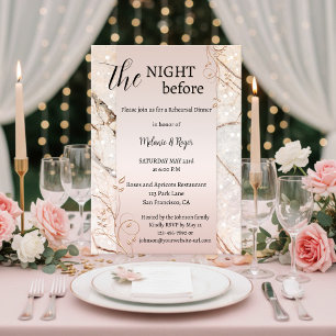 Invitation Dîner de répétition floral en marbre or rose