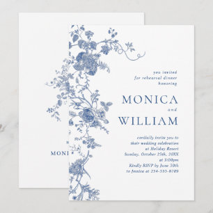 Invitation Dîner de répétition Floral Français Bleu Victorien