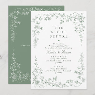 Invitation Dîner de répétition floral français vert sauge vin