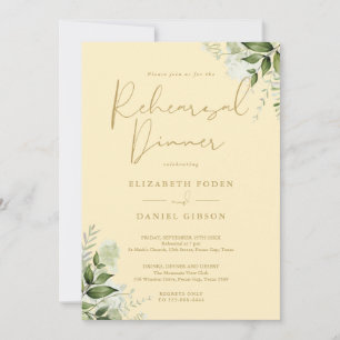 Invitation Dîner de répétition floral jaune bouton d'or verdu