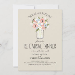 Invitation Dîner de répétition Floral Mason Jar