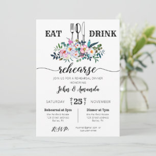 Invitation Dîner de répétition Floral pour manger et boire In