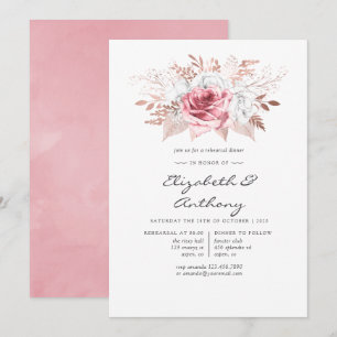 Invitation Dîner de répétition floral rose et Rose