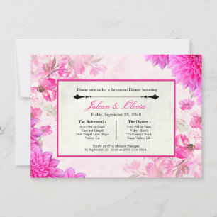 Invitation Dîner de répétition floral rose fuchsia vibrant
