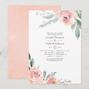 Invitation Dîner de répétition floral rose pastel