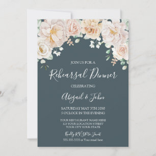 Invitation Dîner de répétition floral vintage bleu marine