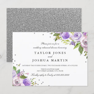 Invitation Dîner de répétition florale avec étincelle d'argen