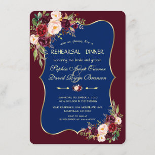 Invitation Dîner de répétition florale Bleu Bourgogne de Char
