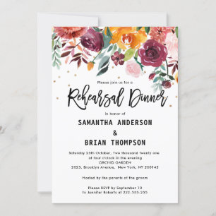 Invitation Dîner de répétition Florale Burgundy d'automne