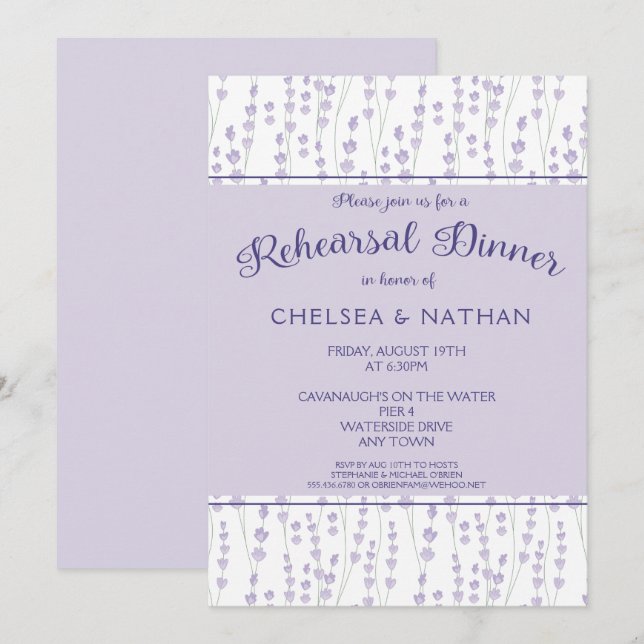Invitation Dîner de répétition florale de la lavande moderne  (Devant / Derrière)