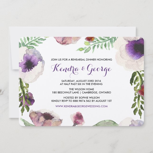 Invitation Dîner de répétition florale de l'anémone violet In (Devant)