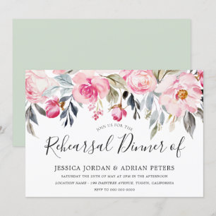 Invitation Dîner de répétition florale Elegant Blush & Greene