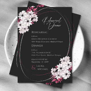 Invitation Dîner de répétition florale élégant Magenta noir