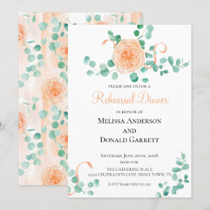 Invitation Dîner de répétition florale Eucalyptus Green Peach