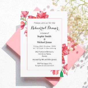 Invitation Dîner de répétition florale Magnolia rose blanc